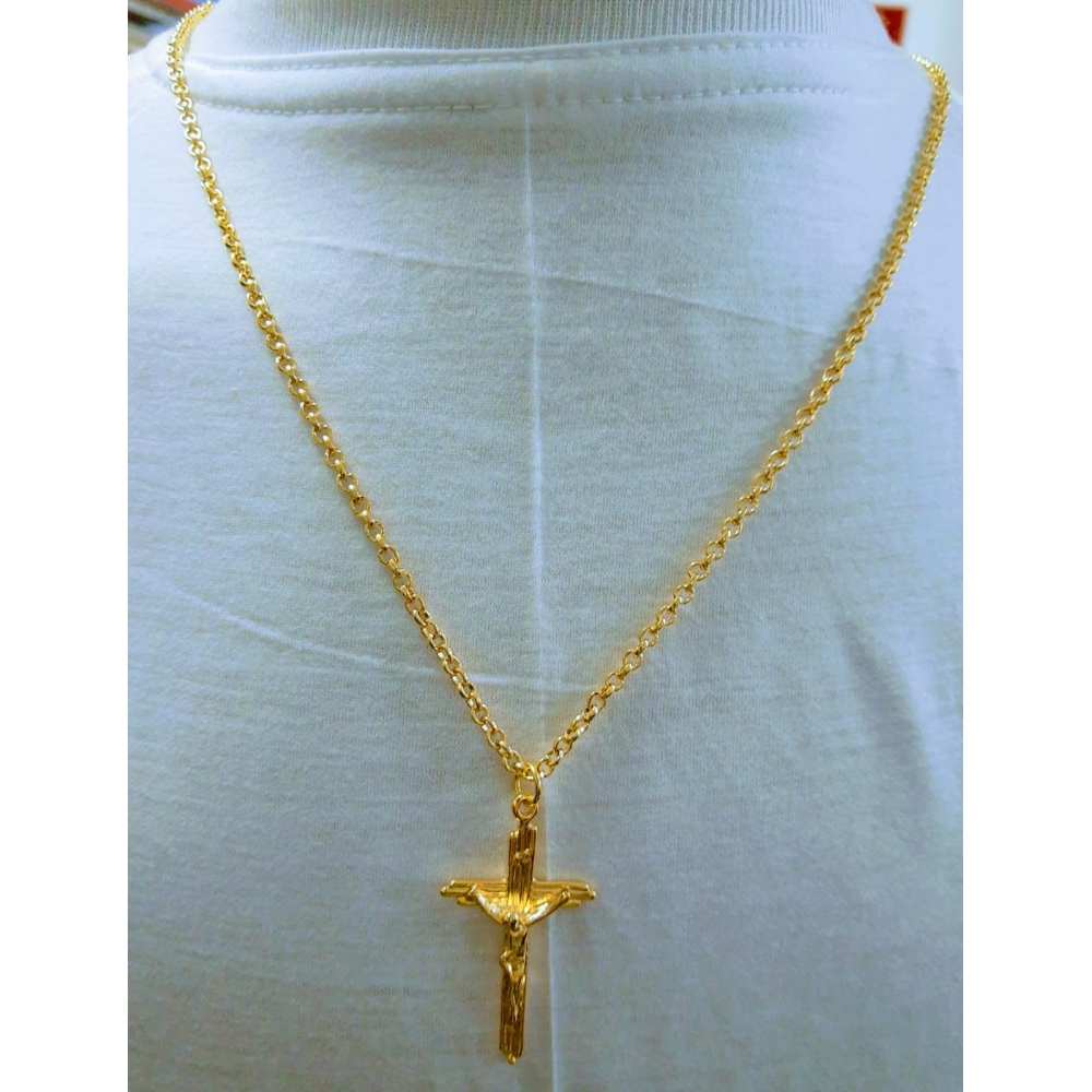 Pingente Crucifixo Jesus com Colar Alumínio Dourado