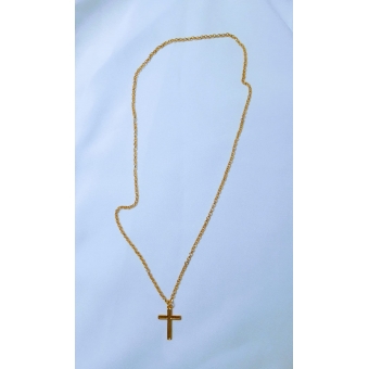 Colar de Alumínio Dourado com Pingente de Cruz Modelo 1008.