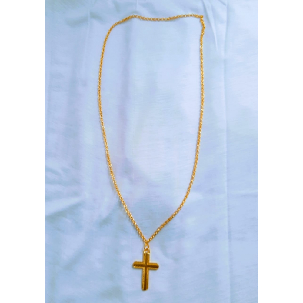 Colar Dourado de Alumínio com Pingente da Cruz - Modelo 1002.
