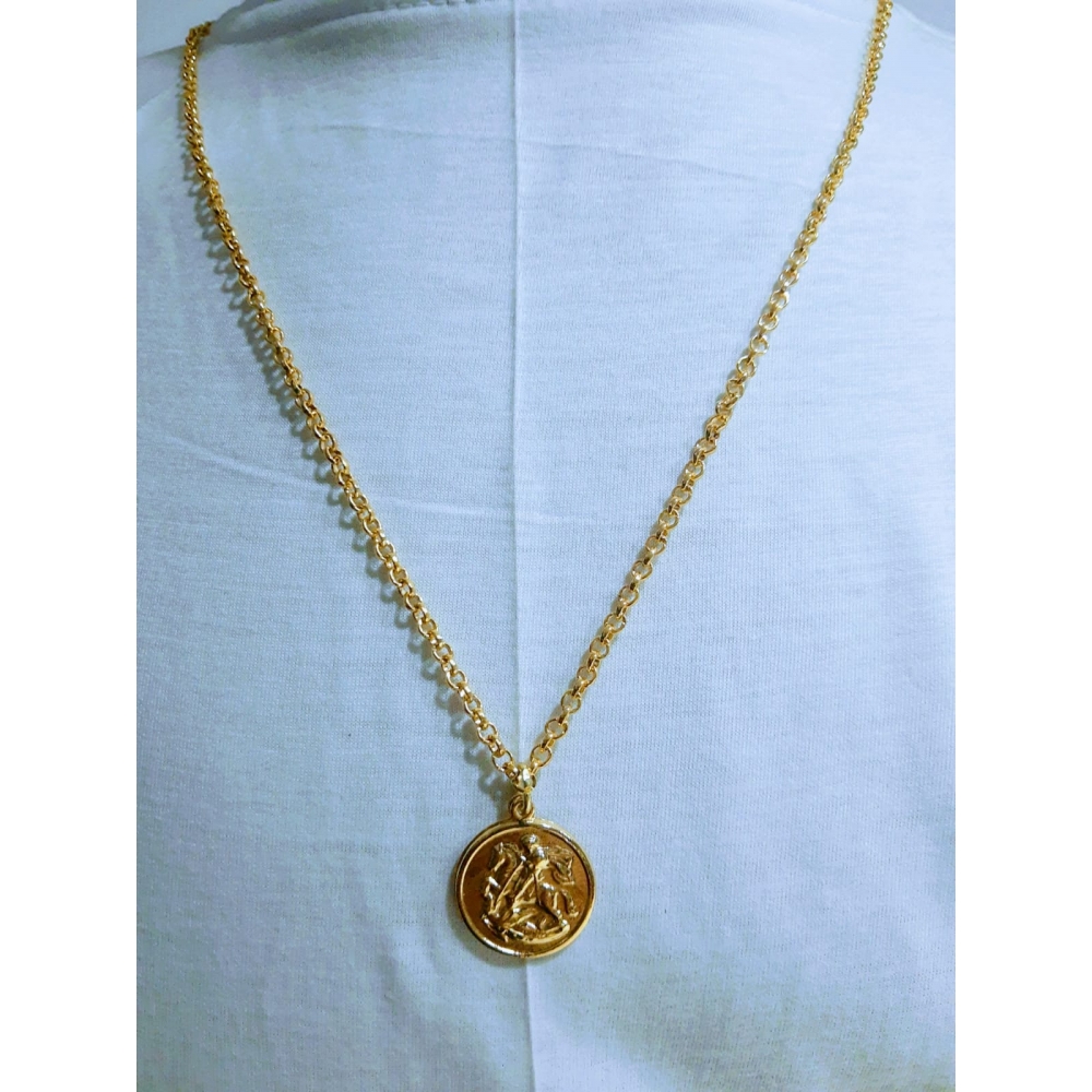 Pingente Medalha São Jorge com Colar  Dourado