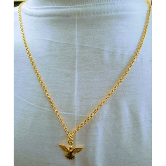 Pingente Pomba Espírito Santo com Colar Alumínio Dourado