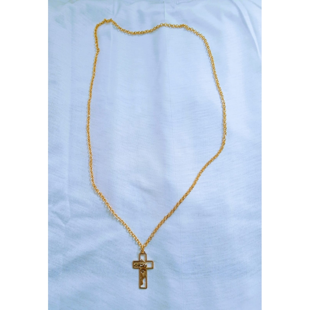 Colar Alumínio Dourado com Pingente de Cruz  Modelo 1001