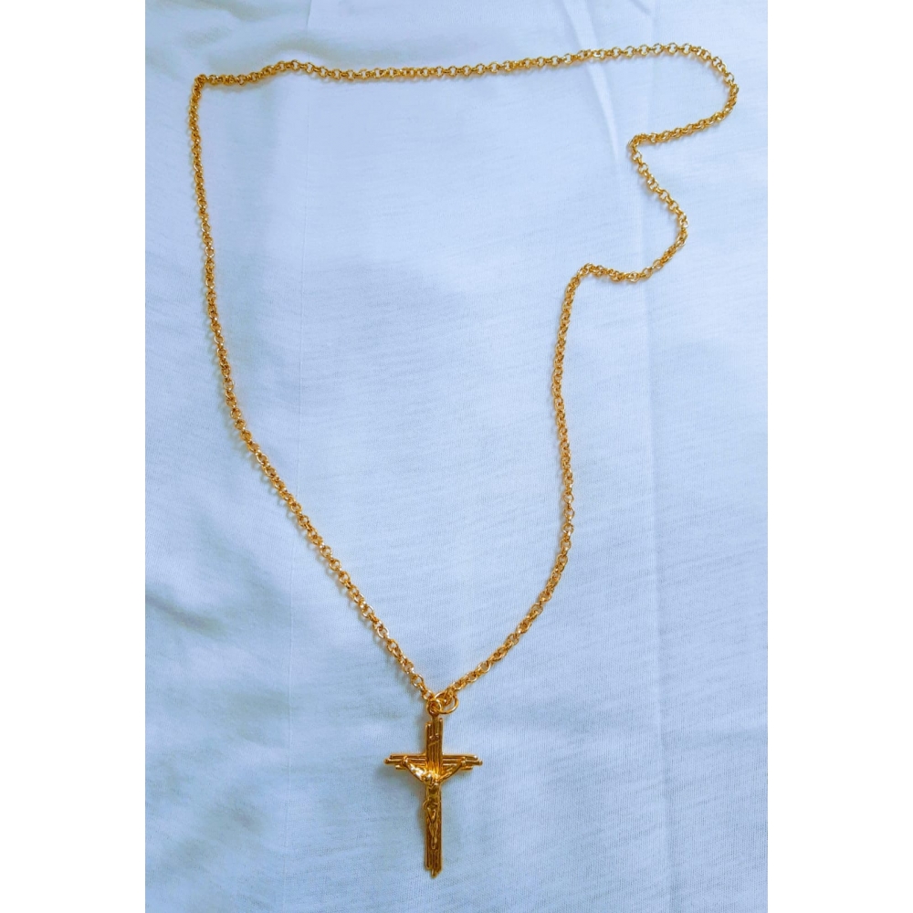 Colar de Alumínio Dourado com Pingente Crucifixo Cristo