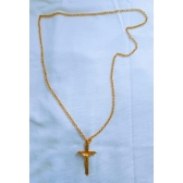 Colar de Alumínio Dourado com Pingente Crucifixo Cristo
