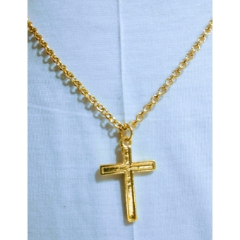 Colar de Alumínio Dourado com Pingente de Cruz Modelo 1008.