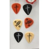5 kits de Chaveiro guitarra com 03 Palhetas de nylon com tema gospel