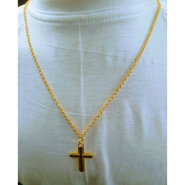 Colar Dourado de Alumínio com Pingente da Cruz - Modelo 1002.